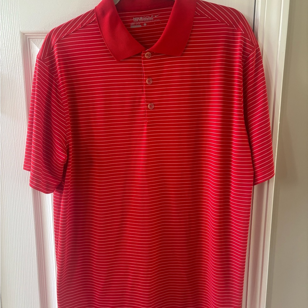 Nike Red and White Striped Men's Polo Shirt